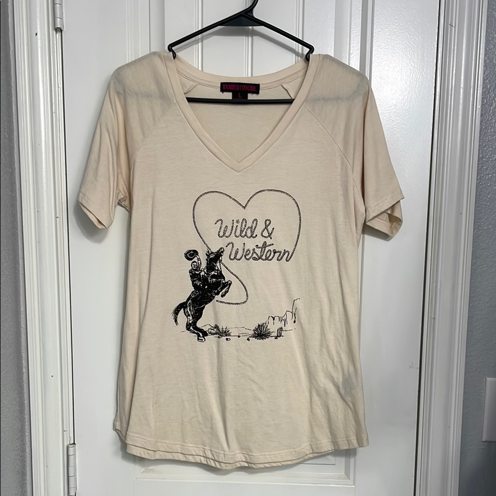Cream Graphic Tee with Western Print